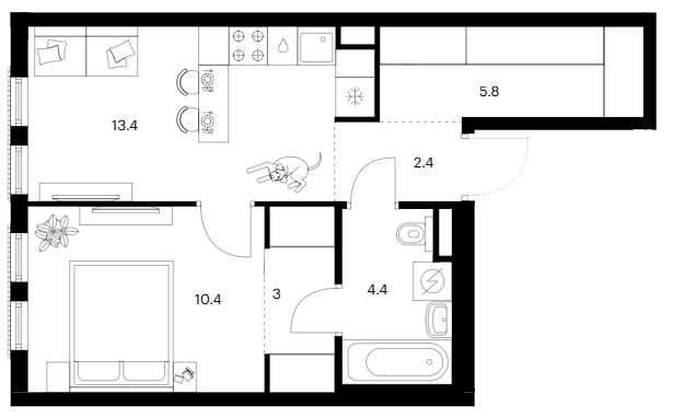 1-комн., 39.4 м², 10/12 этаж, ЖК «Москворечье»