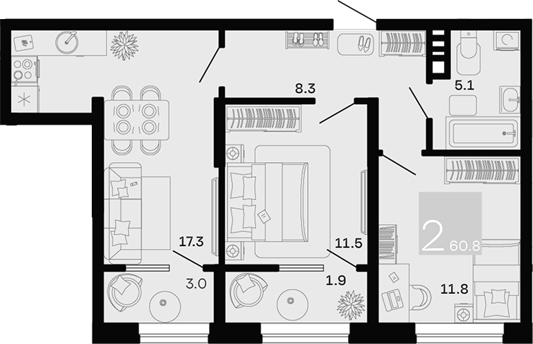 2-комн. квартира, 54 м² в ЖК Хозяин Морей — фото 2