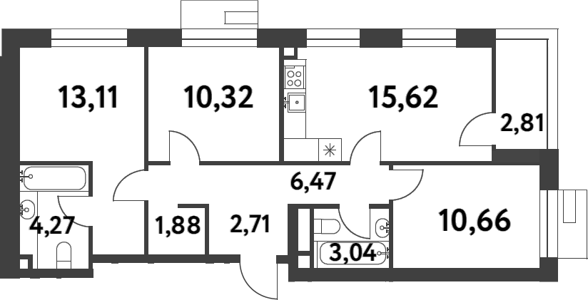3-комн., 68.08 м², 8/8 этаж, ЖК «Смарт Гарден»