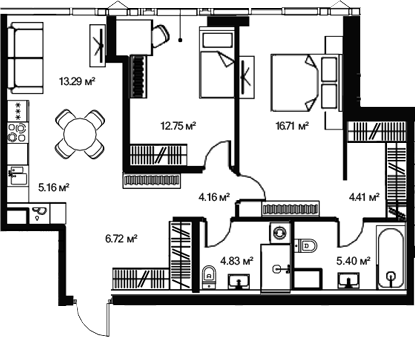 3-комн., 74 м², 42/47 этаж, ЖК «Джойс»