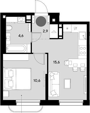 2-комн. квартира, 33.7 м² в ЖК Грейд — фото 2