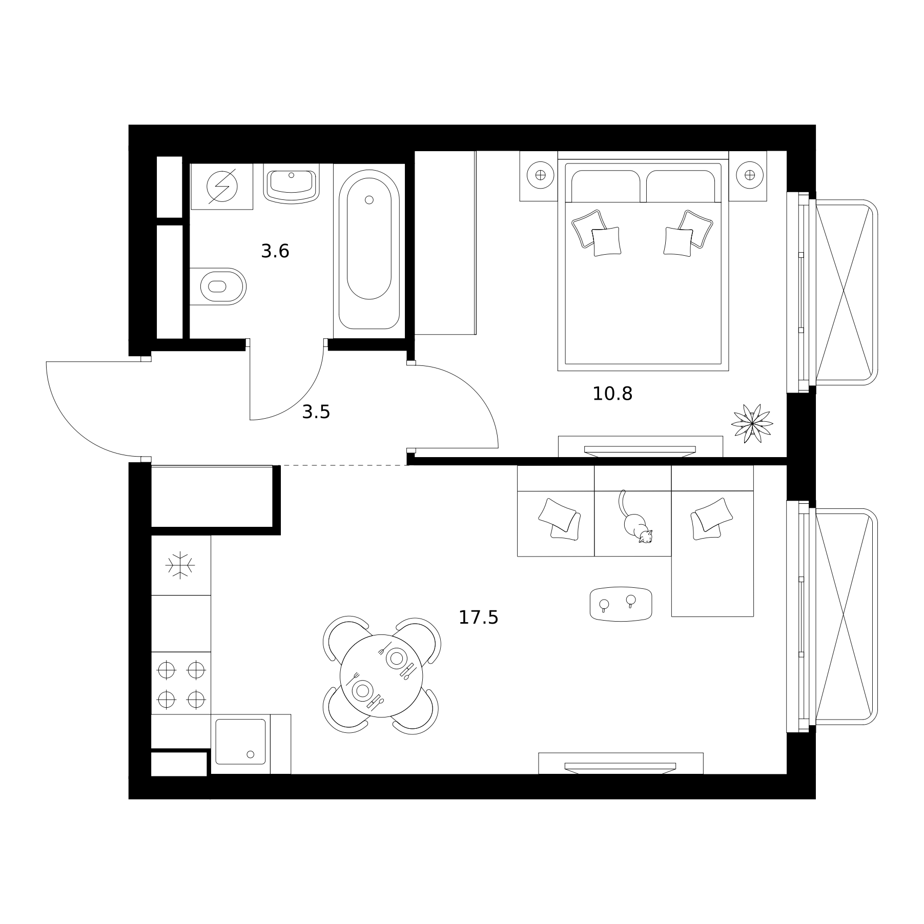 1-комн., 35.4 м², 16/26 этаж, ЖК «2-й Иртышский»