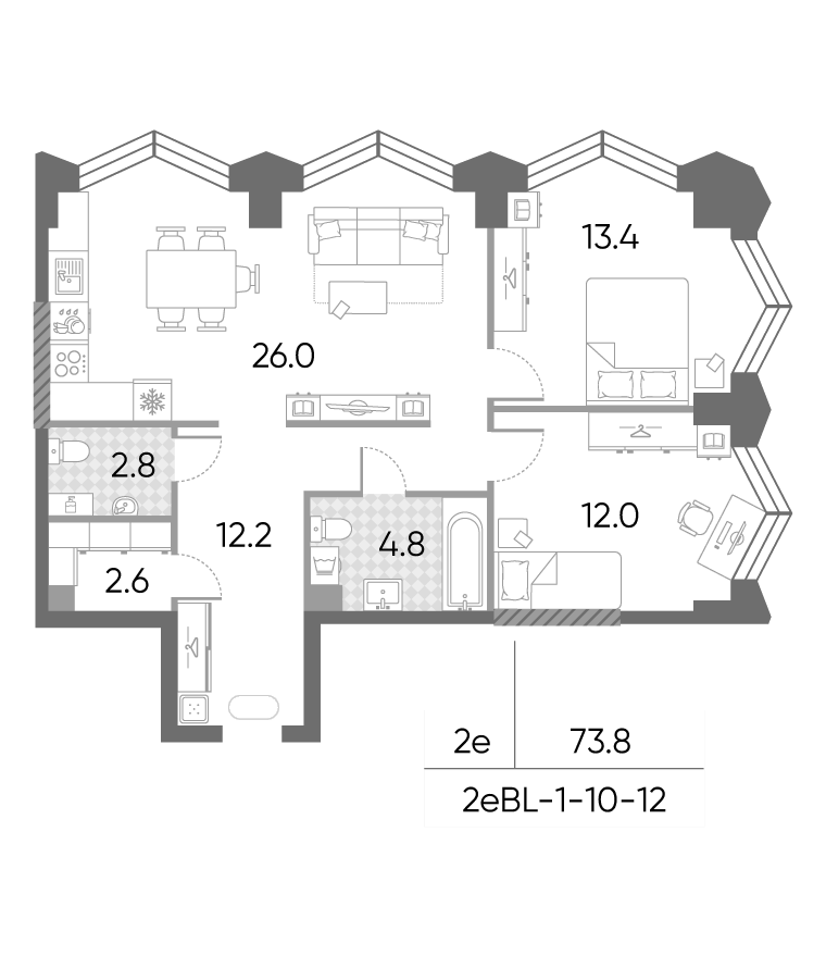 3-комн., 73.8 м², 12/43 этаж, ЖК «ЗилАрт»