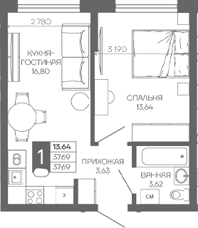 1-комн. квартира, 37.69 м² в ЖК Иначе в Молодежном — фото 2