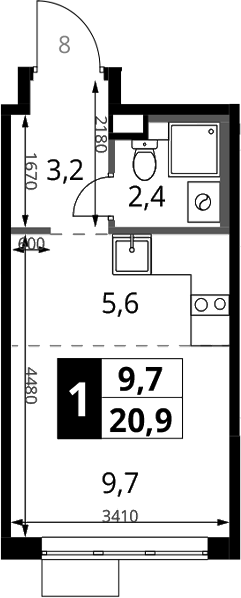 Студия, 20.9 м², 16/17 этаж, ЖК «1-й Химкинский»