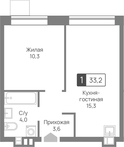 2-комн., 33.2 м², 4/9 этаж, ЖК «Лесная Отрада»