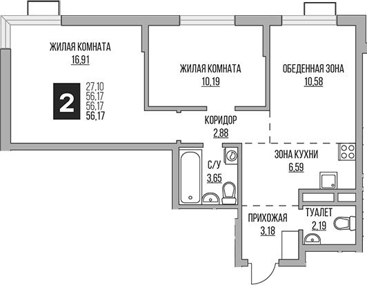 2-комн. Гранель Алексеевская роща