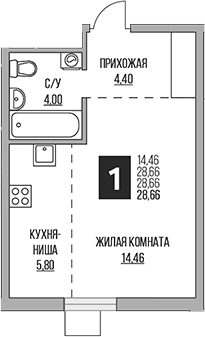 Студия, 28.66 м², 10/12 этаж, ЖК «Гранель Притяжение Сити»