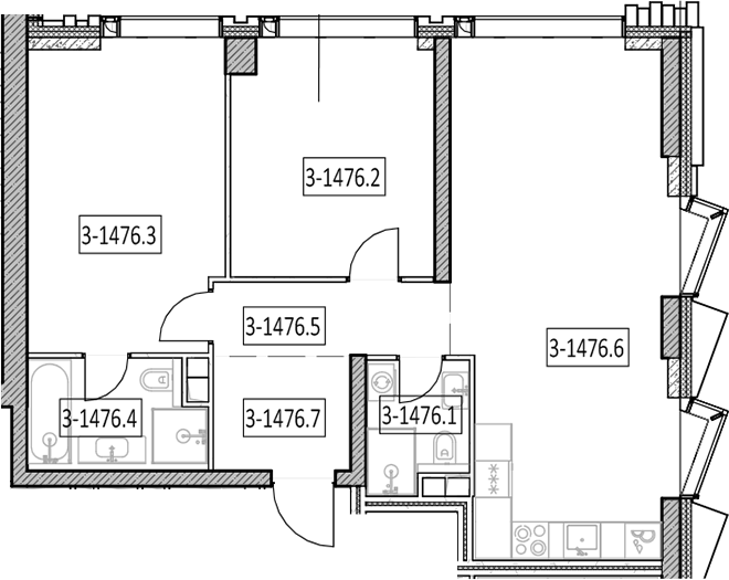 3-комн., 76.7 м², 46/55 этаж, ЖК «Айс Тауэрс»