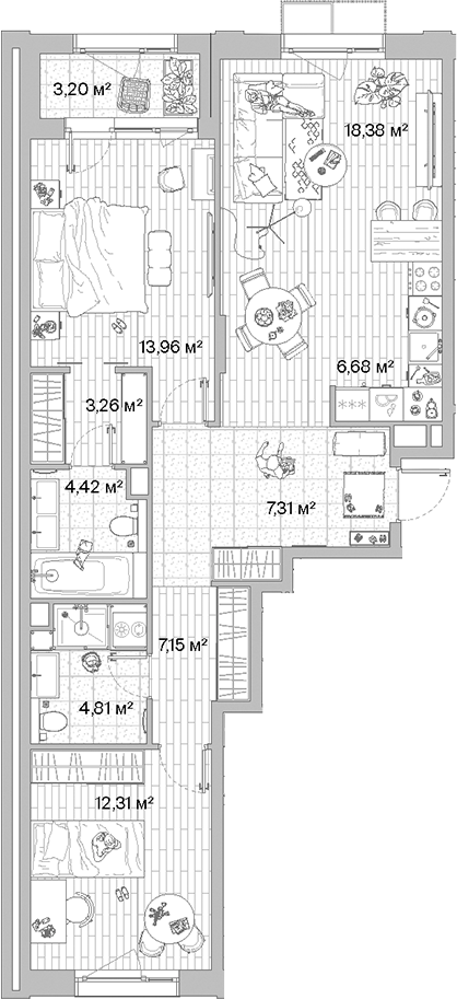 3-комн., 78.28 м², 2/10 этаж, ЖК «МЫС»