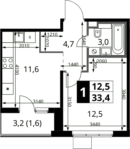 1-комн., 31.8 м², 5/14 этаж, ЖК «1-й Химкинский»