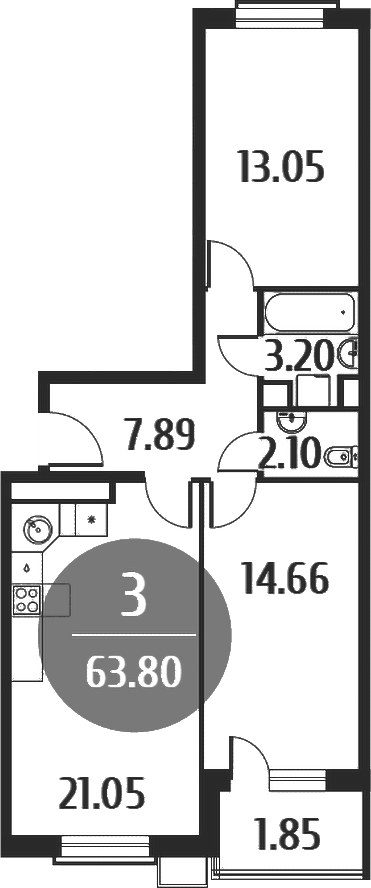 3-комн., 61.65 м², 4/4 этаж, ЖК «Равновесие»