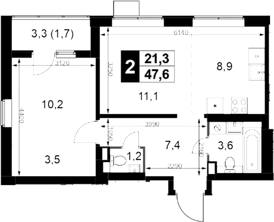 2-комн., 45.9 м², 4/17 этаж, ЖК «1-й Химкинский»