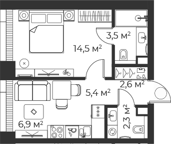 2-комн., 35.2 м², 4/35 этаж, ЖК «Веер»