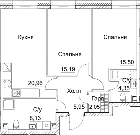 3-комн., 72.13 м², 22/28 этаж, ЖК «СЕЗАР СИТИ»