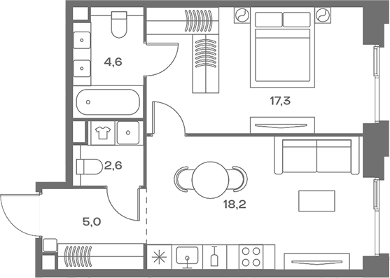 2-комн., 47.7 м², 4/7 этаж, ЖК «СОУЛ»