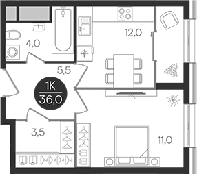 1-комн., 36 м², 32/32 этаж, ЖК «Кантемировский»
