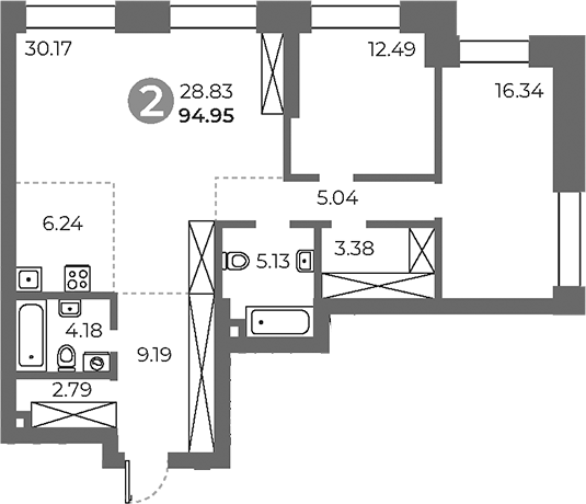 3-комн., 94.95 м², 18/24 этаж, ЖК «Павелецкая от Гранель»
