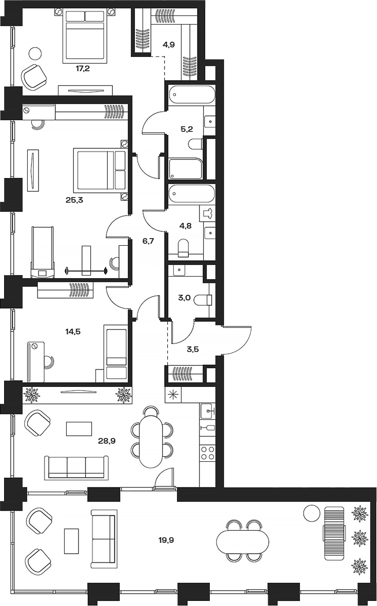 4+ комнаты, 118.9 м², 27/27 этаж, ЖК «СОУЛ»