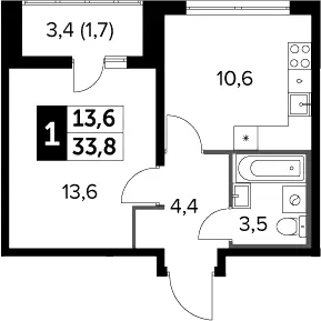 1-комн., 32.1 м², 10/24 этаж, ЖК «Южная Битца»
