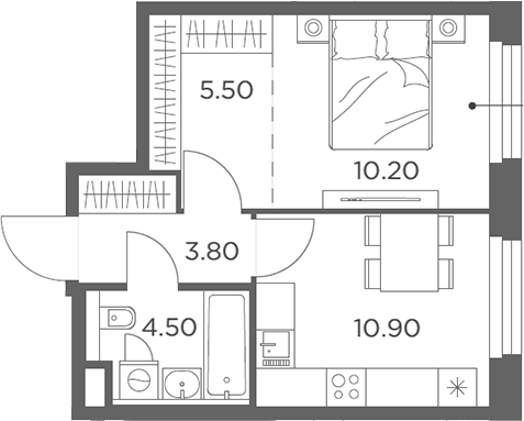 1-комн., 34.9 м², 23/23 этаж, ЖК «Белый Град»