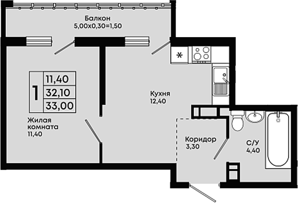 1-комн., 31.5 м², 18/18 этаж, ЖК «Премьер»