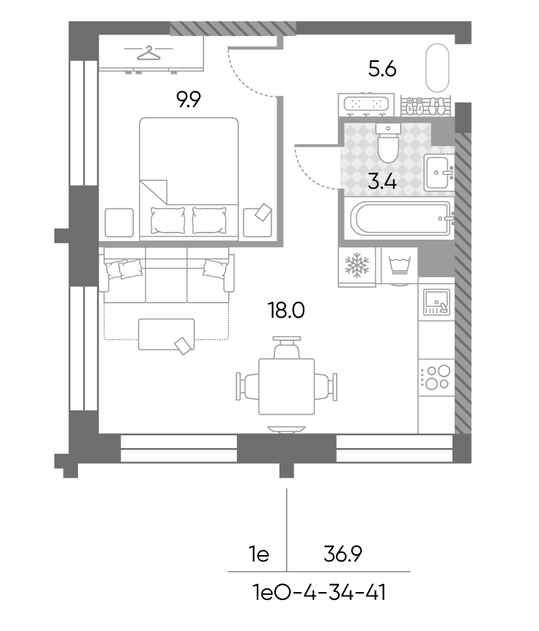 2-комн., 36.6 м², 34/43 этаж, ЖК «ЗилАрт»