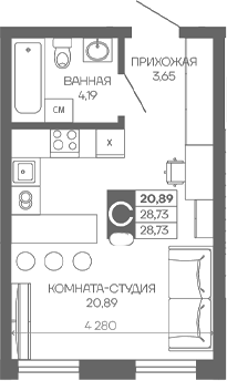 Студия квартира, 28.73 м² в ЖК Иначе в Молодежном — фото 2