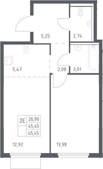 2-комн., 45.45 м², 17/17 этаж, ЖК «Пригород Лесное»