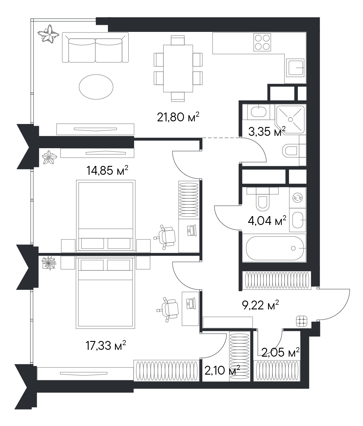 3-комн., 73.3 м², 27/28 этаж, ЖК «Первый Нагатинский»