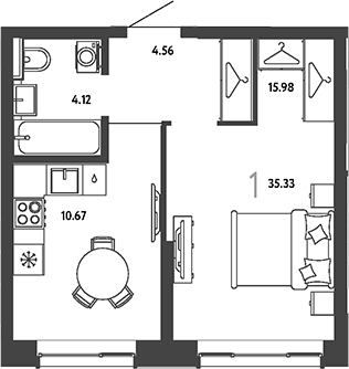 1-комн., 35.33 м², 18/18 этаж, ЖК «Страна.Парковая»