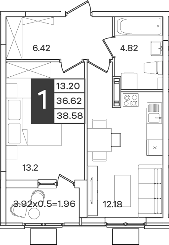 Продается 1-комн. квартира, 36.62 м²