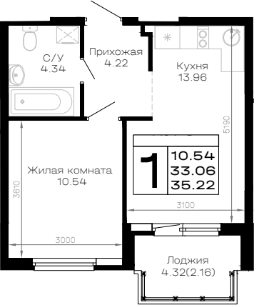 1-комн. квартира, 33.06 м² в ЖК Усадьба Гостагаевская — фото 2