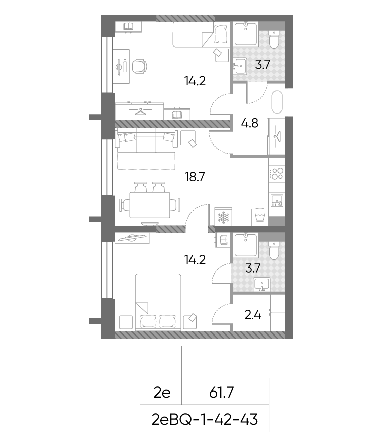 3-комн., 61.7 м², 43/43 этаж, ЖК «ЗилАрт»