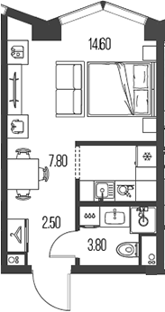 Студия, 28.7 м², 25/34 этаж, ЖК «Северный Порт»