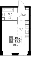 Студия, 33.6 м², 16/47 этаж, ЖК «Амбер Сити»