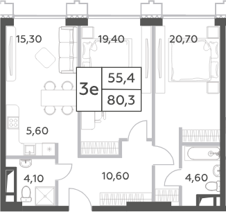 3-комн., 80.3 м², 31/52 этаж, ЖК «Will Towers»