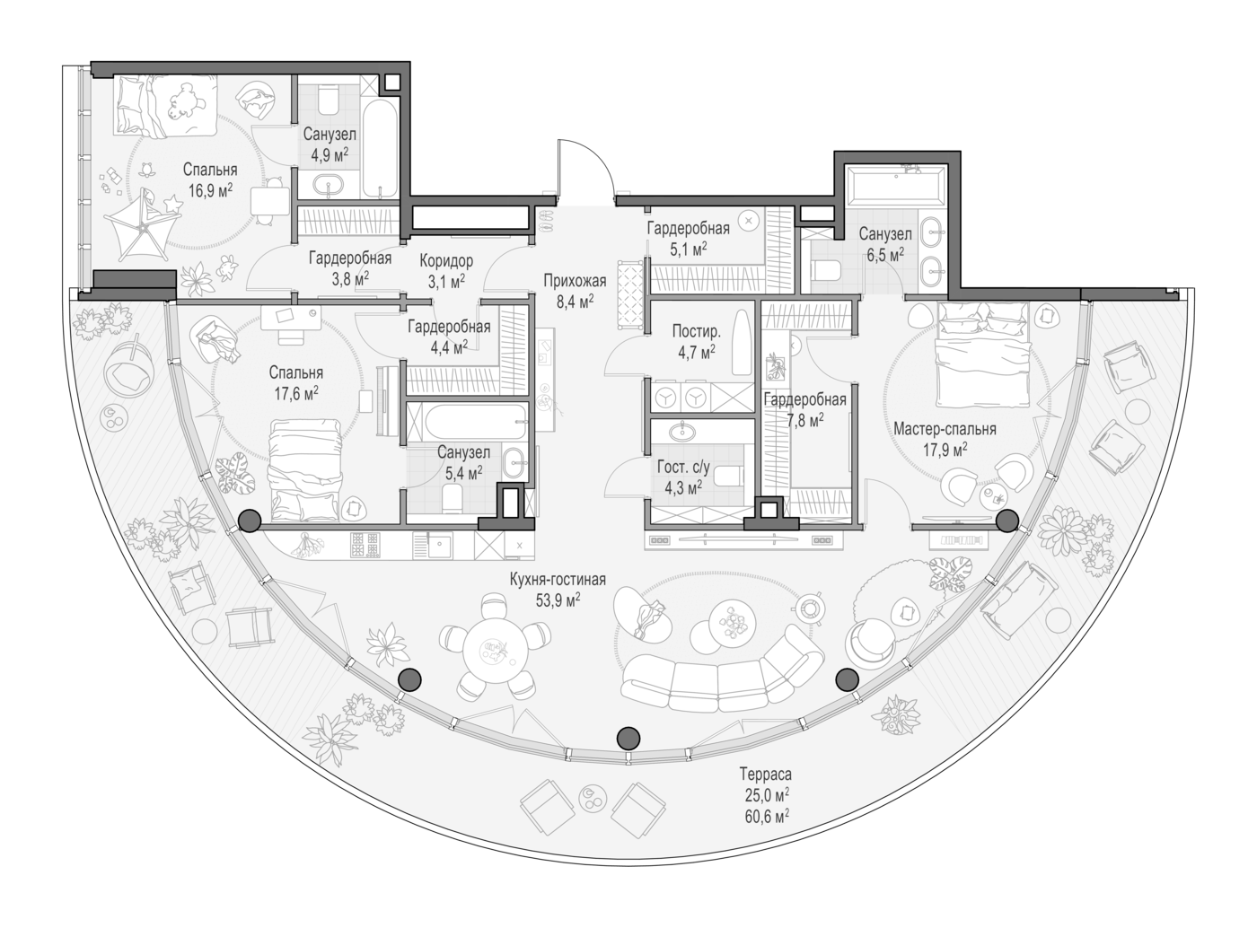 4+ комнаты, 172.5 м², 2/9 этаж, ЖК «Клубный квартал Фрунзенский»