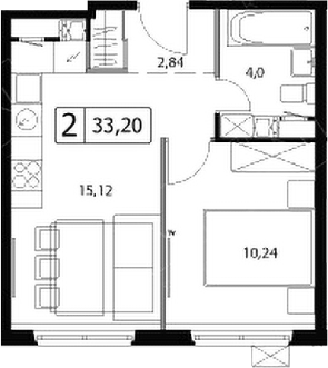 2-комн., 33.2 м², 5/17 этаж, ЖК «У реки.Эко Видное 2.0»