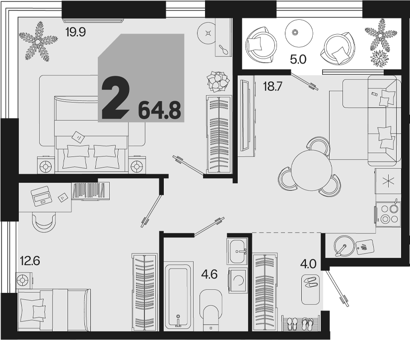 3-комн. квартира, 59.8 м² в ЖК Первое место — фото 2