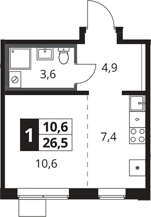 Студия, 26.5 м², 12/25 этаж, ЖК «1-й Южный»