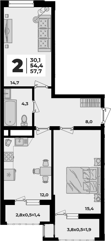2-комн. квартира, 54.4 м² в ЖК Родной дом 5 — фото 3