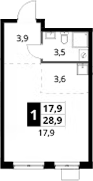 Студия, 28.9 м², 13/24 этаж, ЖК «1-й Донской»