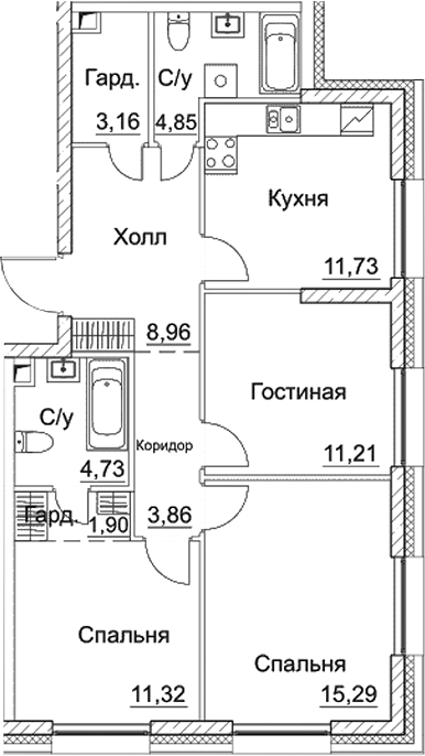 3-комн. СЕЗАР СИТИ