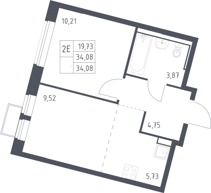 2-комн., 34.08 м², 7/13 этаж, ЖК «Молжаниново»