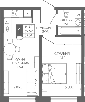 1-комн. квартира, 39.69 м² в ЖК Иначе в Молодежном — фото 2