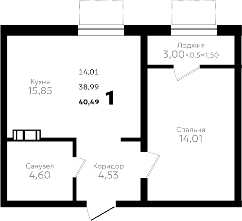 1-комн., 38.99 м², 10/16 этаж, ЖК «Твин парк»