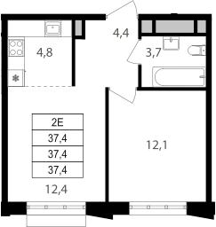 2-комн., 37.4 м², 14/15 этаж, ЖК «Михалковский»