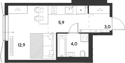 Продается 1-комн. квартира, 25.8 м²
