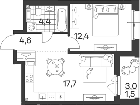 2-комн. квартира, 39.1 м² в ЖК Символ. ГК Трест — фото 2